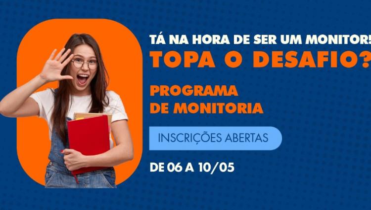 Arte contendo foto de aluna entusiasmada com a notícia sobre o Programa de Monitoria 2024